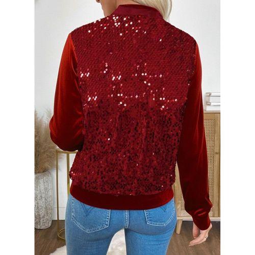 Kadın Uzun Kollu önü Açık Fermuarlı Pulpayetli Kadife Ceket