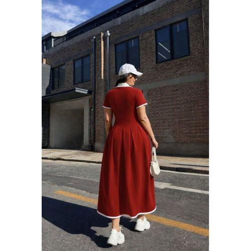 Kadın Kısa Kollu V Yakalı Pileli Uzun Janjan Krep Elbise