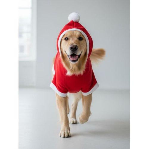 White Tree Kırmızı Yılbaşı Köpek Kıyafeti | Noel Baba Kapüşonlu Polar Sweatshirt | Orta ve Büyük Irklar İçin