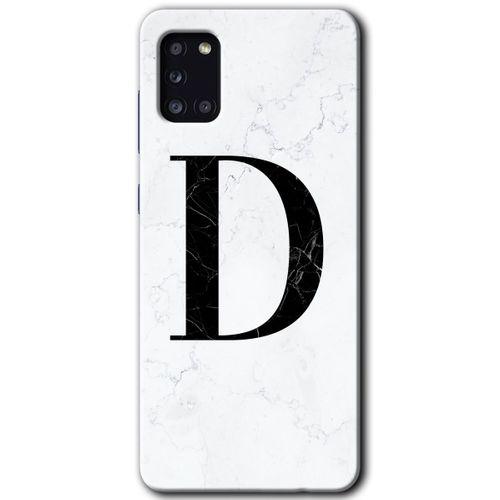 Potkal Hediye Fabrikası Samsung Galaxy A31 Kılıf HD Desen Baskılı Arka Kapak - Beyaz Mermer Desenli D Harfi