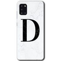 Potkal Hediye Fabrikası Samsung Galaxy A31 Kılıf HD Desen Baskılı Arka Kapak - Beyaz Mermer Desenli D Harfi