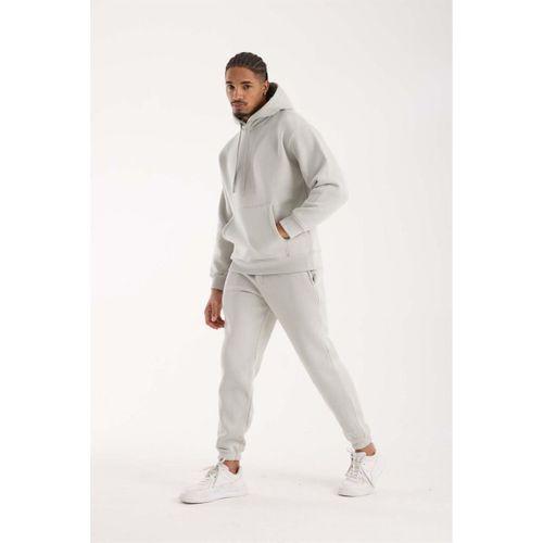 Şardonlu Kanguru Cepli Sweatshirt - 3 İplik Şardonlu Lastik Paça Erkek Eşofman Altı- Eşofman Takımı - Mineral Gri