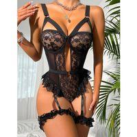 Özel Tasarım Siyah Dantelli Fantezi Jartiyer Takımı