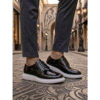 BA0003 Siyah Kapaklı Burun Bağcıklı Rugan Beyaz Taban Erkek Oxford Ayakkabı