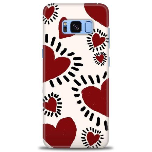 Samsung Galaxy S8 Plus Kılıf HD Baskılı Kılıf - Çizgili Kalp + Tam Ekran Koruyucu
