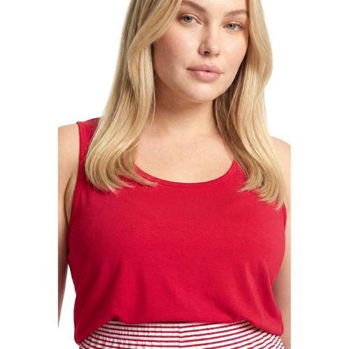 Kadın Büyük Beden Çizgili Cep Şortlu Pijama Takımı - Kırmızı