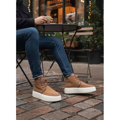 BA0550 İçi Kürklü Bağcıklı Taba Krem Taban Erkek Tarz Spor Bot