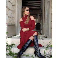 Kadın Balıkçı Yaka Omuzlardan Açık Uzun Kollu Janjan Krep Elbise