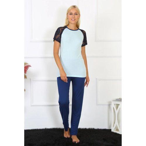 Kadın Kolu Dantelli Penye Pijama Takım Su Yeşili