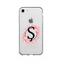 iPhone SE (2020) Pembe Çiçek Desen Ş Harfli Şeffaf Kılıf