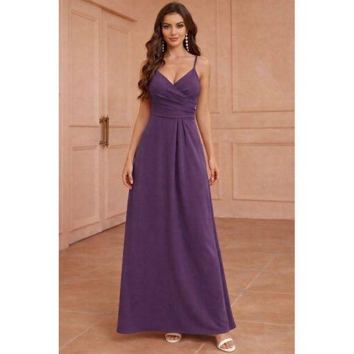 Kadın Ip Askılı Kruvaze Yakalı Yırtmaçlı Uzun Ithal Krep Elbise