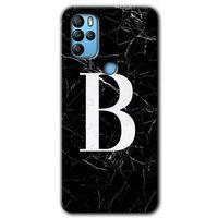 Omix X500 Kılıf HD Desen Baskılı Arka Kapak - Siyah Mermer Desenli B Harfi + Kırılmaz Cam