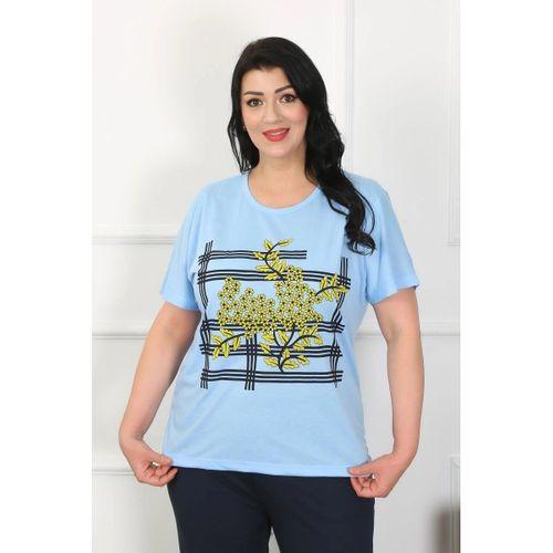 Kadın Büyük Beden Mavi Pijama Takımı