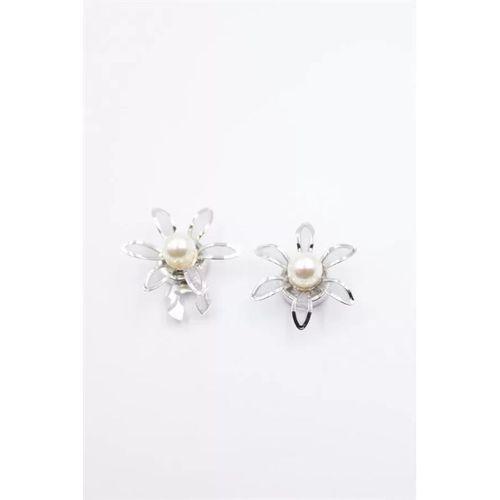 İncili Düğme Broşu - Gümüş