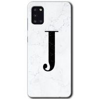 MRCİLETİSİM Samsung Galaxy A31 Kılıf Baskılı Kapak - Beyaz Mermer Desenli J Harfi + 5D Tam Kaplayan Cam
