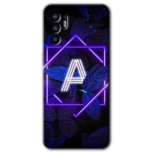 Oppo Reno 6 Kılıf HD Desen Baskılı Arka Kapak + Temperli Cam - Dark Neon Yaprak A Harfi