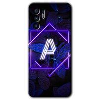 Oppo Reno 6 Kılıf HD Desen Baskılı Arka Kapak + Temperli Cam - Dark Neon Yaprak A Harfi