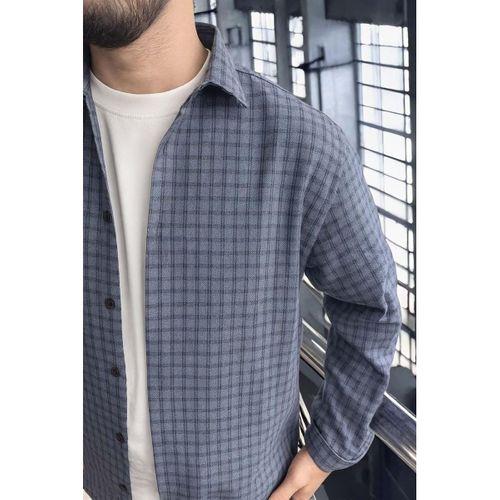 Alfonso Ekose Büyük Kareli Relaxed Fit %100 Pamuklu Flanel Kumaş Erkek Gömlek - Mavi
