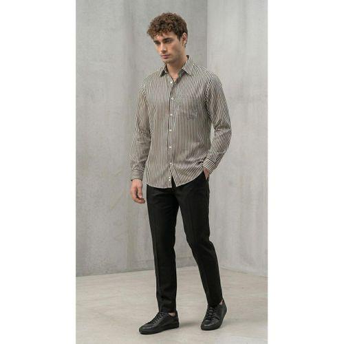 Felton Çizgili Saten Kumaş Tek Cepli Regular Fit Erkek Gömlek - Siyah