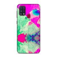 Samsung Galaxy M31 Kılıf Yesil Pembe Mermer Arka Kapak Silikon Koruma Full Koruyucu