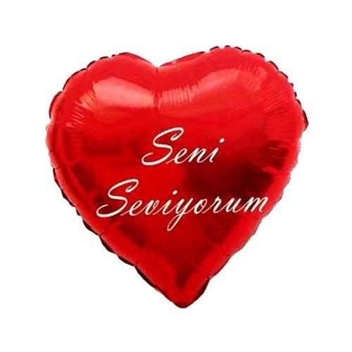 7 ADET YÜKSEK KALİTE BÜYÜK BOY SENİ SEVİYORUM KIRMIZI KALPLİ FOLYO BALON PARLAK METALİK KALPLİ BALON