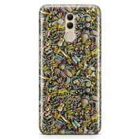 Huawei Mate 20 Lite Kılıf Şapka Eldiven Doodle Arka Kapak Koruma Desenli Full Koruyucu