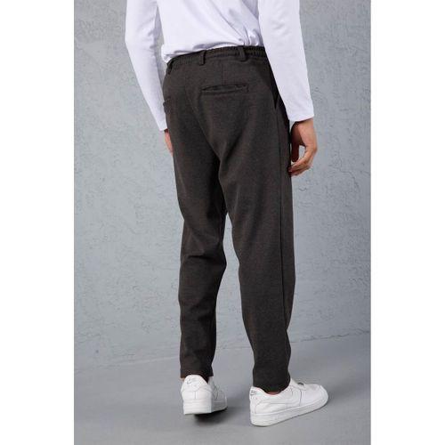 Milos Relax Fit Örme Kaşe Kumaş Fermuarlı Beli Lastikli Jogger Erkek Pantolon - Füme