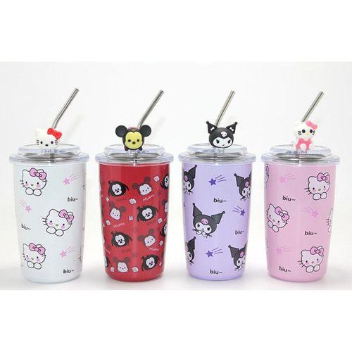Sanrio Hello Kitty Ve Kuromi Figürlü Isı Muhafazalı Metal Pipetli Çelik Kupa