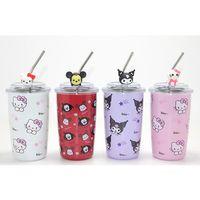 Sanrio Hello Kitty Ve Kuromi Figürlü Isı Muhafazalı Metal Pipetli Çelik Kupa