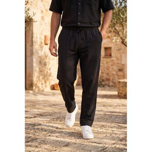 Calvert Tensel Pamuk Kumaş Çizgili Relaxed Fit Erkek Pantolon - Siyah