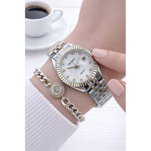 Ferrucci Çelik Kordon 2 Yıl Garantili 3 Atm Suya Dayanıklı Kadın Kol Saati+Bileklik F.EM03591.5