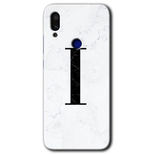 Redmi Note 7 Kılıf HD Desen Baskılı Arka Kapak - Beyaz Mermer Desenli I Harfi + Kırılmaz Cam