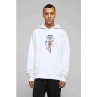 Düş Kapanı Baskılı Beyaz Erkek Kapşonlu Sweatshirt
