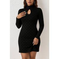 Kadın Uzun Kollu Damla Detay Flok Baskı Dalgıç Mini Elbise