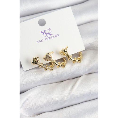 Pirinç Zİrkon Taşlı Kalp Model Gold Renk 3'lü Kadın Küpe