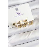 Pirinç Zİrkon Taşlı Kalp Model Gold Renk 3'lü Kadın Küpe