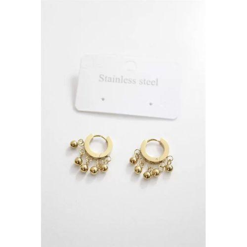 Çelik Boncuklu Halka Küpe - Altın