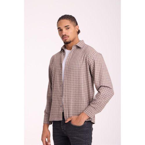 Alfonso Ekose Büyük Kareli Relaxed Fit %100 Pamuklu Flanel Kumaş Erkek Gömlek - Bej