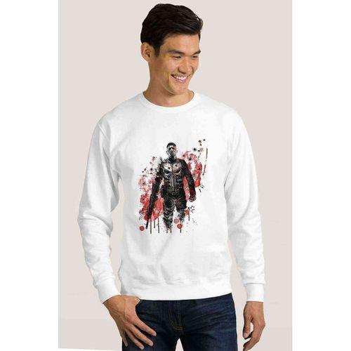 Punisher Baskılı Beyaz Erkek Sweatshirt