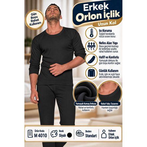 Erkek Orlon İçlik Uzun Kol Siyah – Standart Beden Termal İçlik – M 4010