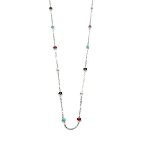 Renkli Boncuklu Zincir Kolye - Gümüş