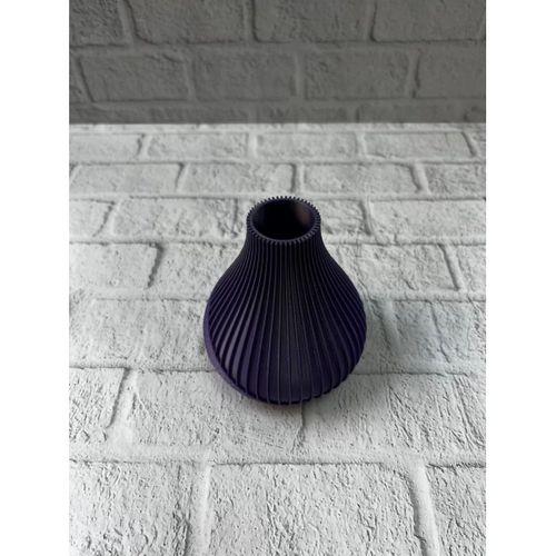11 Cm Mor Minimal Çizgili Vazo Masa Üstü Şık Dekor Objesi