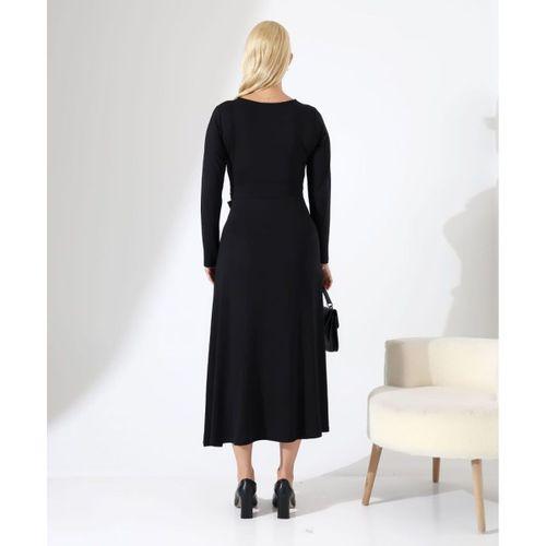 Kadın Bisiklet Yaka Leopar Fiyonk Detay Maxi Boy Elbise