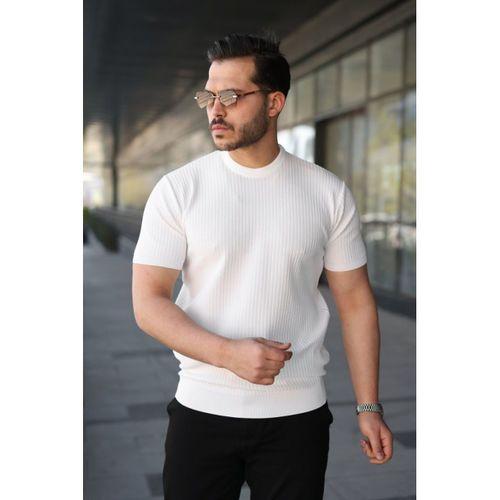 Erkek Bisiklet Yaka Petek Dokulu Kısa Kollu Triko Tişört