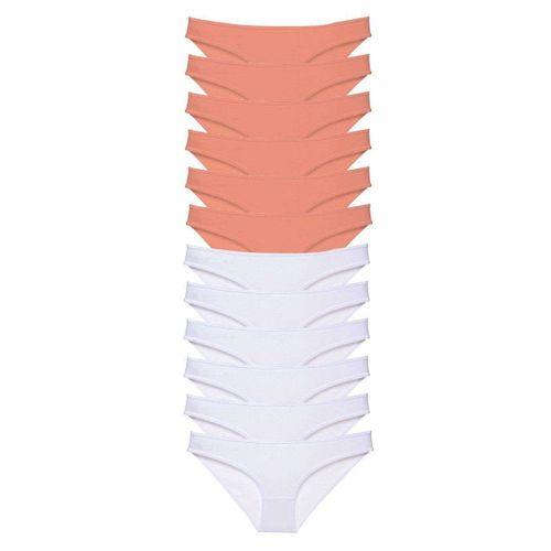 12 adet Eko Set Likralı Kadın Slip Külot Pudra Beyaz