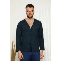 Erkek %100 Pamuk Önden Düğmeli Cepli Uzun Kollu Pijama Takımı Lacivert