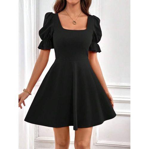 Kadın Kısa Kollu Kare Yakalı Kiloş Ithal Krep Elbise