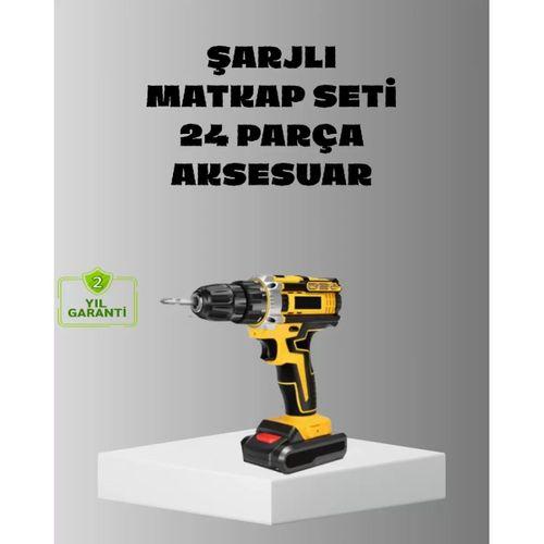 Şarjlı Darbeli Matkap Seti – 2 Bataryalı, 24w Güç, 24 Parça Aksesuar, Led Işıklı