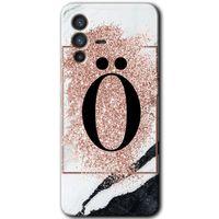 Vivo V23 5G Kılıf HD Desen Baskılı Arka Kapak - Pembe Mermer Desenli Ö Harfi + Kırılmaz Cam