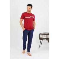 Erkek Pamuk Kısa Kol Pijama Takım Bordo